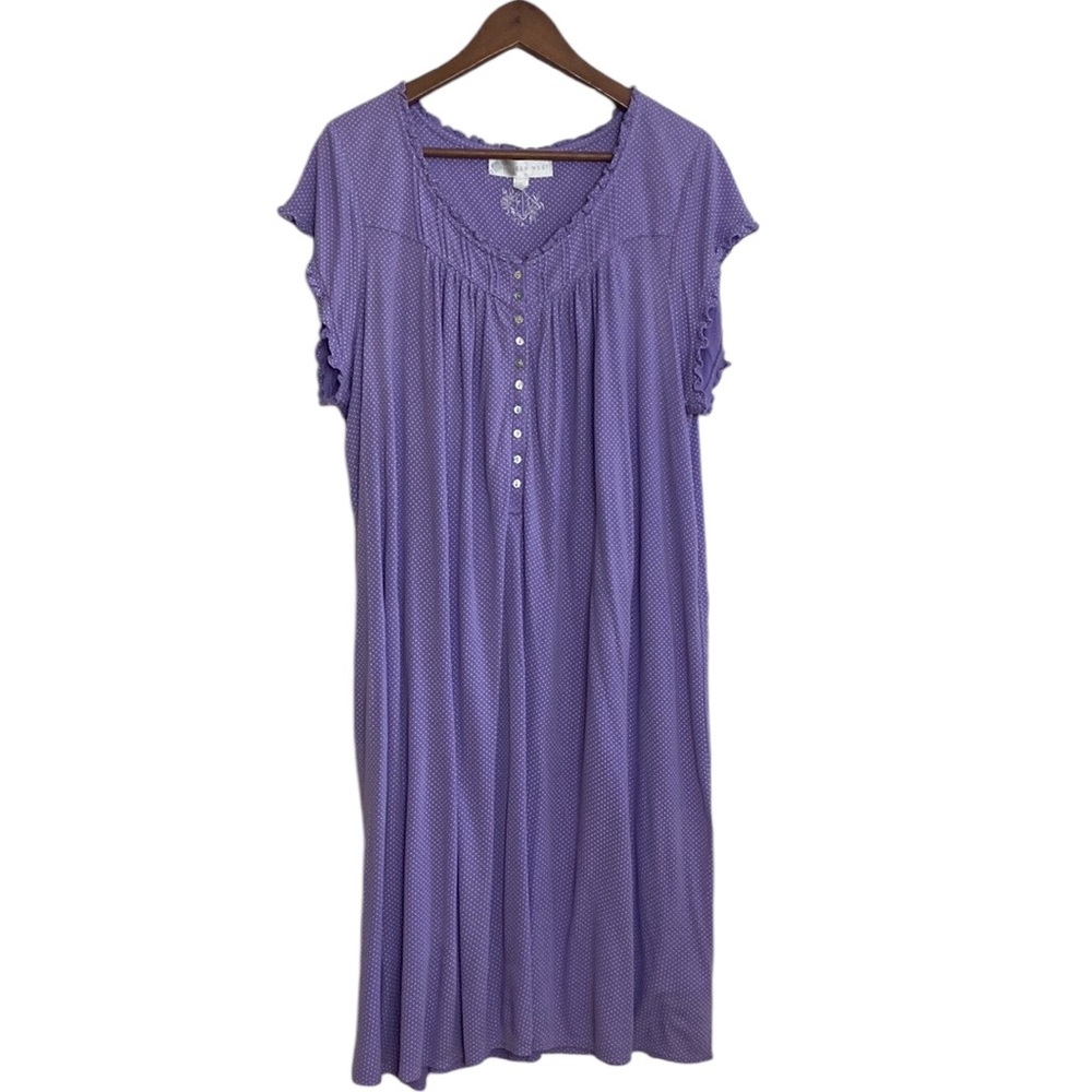Eileen West Nightgown Womens XL Purple White Polka Dot Short Sleeve Ruffle